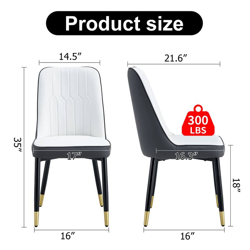 Modern 4 Piece PU Leather Dining Chairs with Thick Cushions, Metal Legs for Dining Room Kitchen Bedroom Living Room