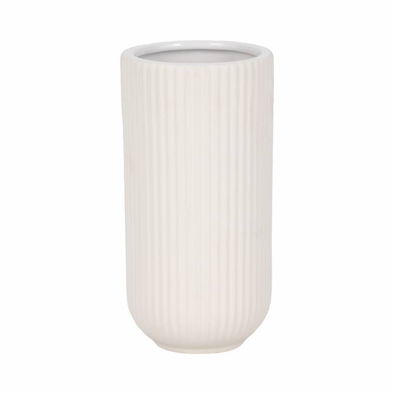 Sagebrook Home Ceramic Ridged Vase Classic Decorative Vase for Home or Office Flower Display