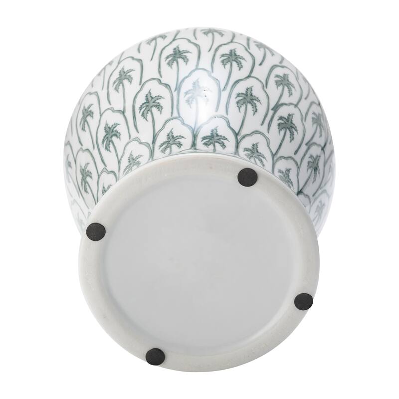 Sagebrook Home Modern Tropical Ceramic Jar with Coastal Palm Trees