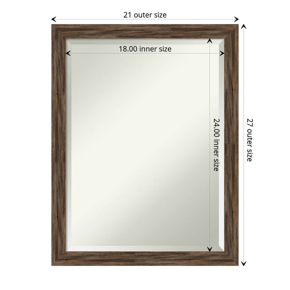 Beveled Wood Bathroom Wall Mirror - Regis Barnwood Mocha Narrow Frame - Regis Barnwood Mocha Narrow