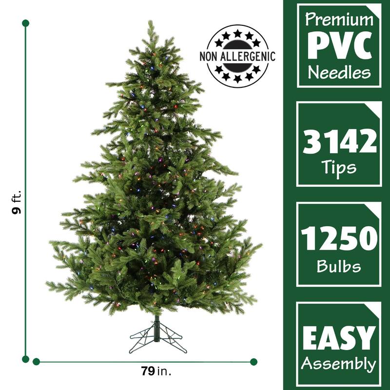 Fraser Hill Farm 9' Pine Christmas Tree, Multicolor LED
