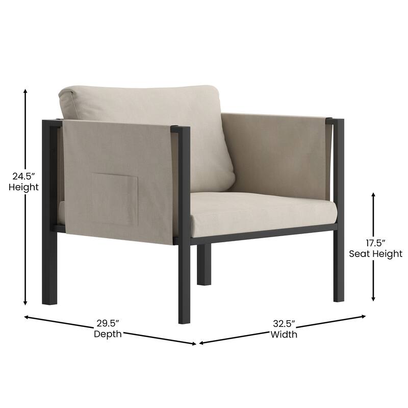 Steel Frame Patio Chair with Included Cushions & Storage Pockets