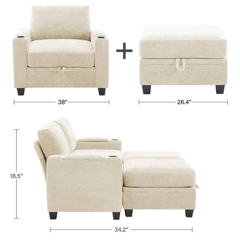 Chenille Storage Single Sofa with a Removable Ottoman
