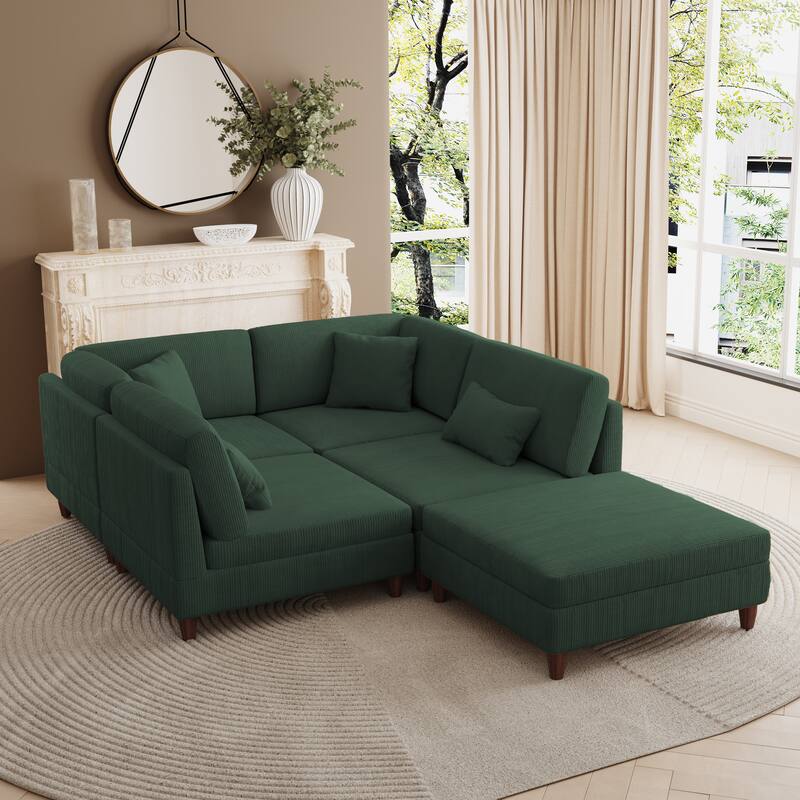 Corduroy Convertible Couch Modular Sectional Sofa with Ottoman