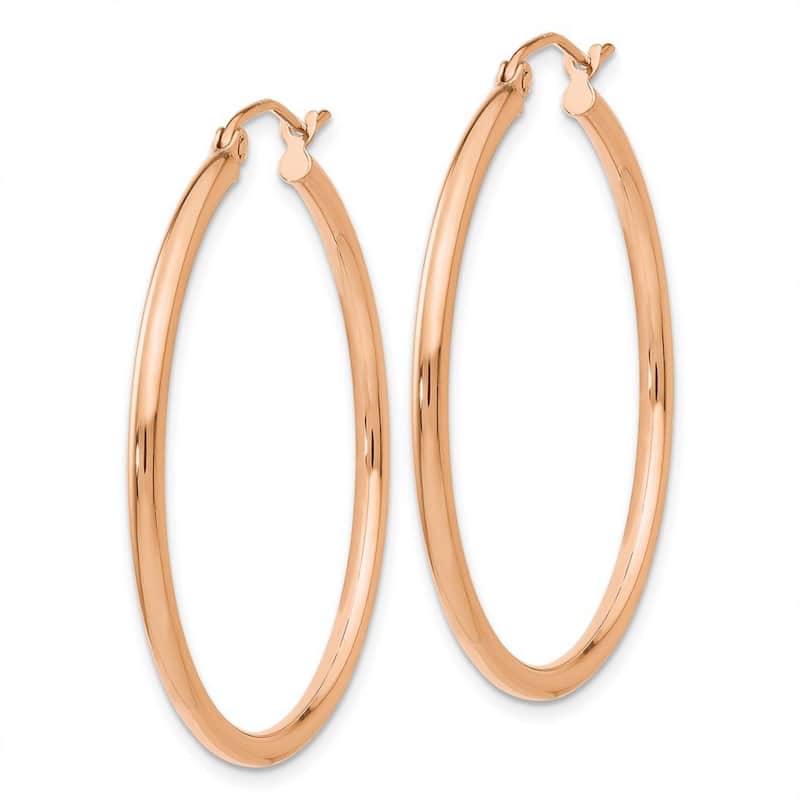 Curata 14k Rose Gold 2x35mm Polished Hoop Earrings