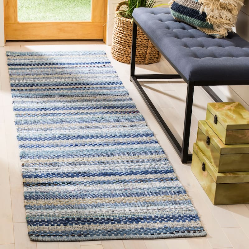 SAFAVIEH Handmade Flatweave Montauk Alketa Casual Cotton Rug - 2'3" x 8' Runner - Blue/Multi