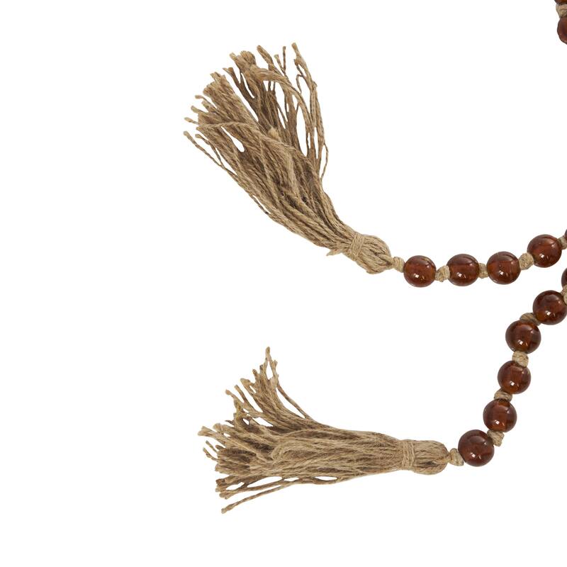 Glass Handmade Round Long Frosted Beaded Garland with Tassel with Knotted Brown Jute - Various Colors - Roche River Decor