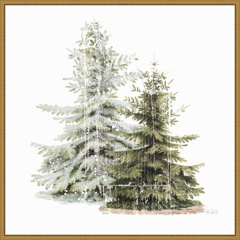 Vintage Wooded Holiday Trees in Snow by Katie Pertiet Framed Canvas Wall Art