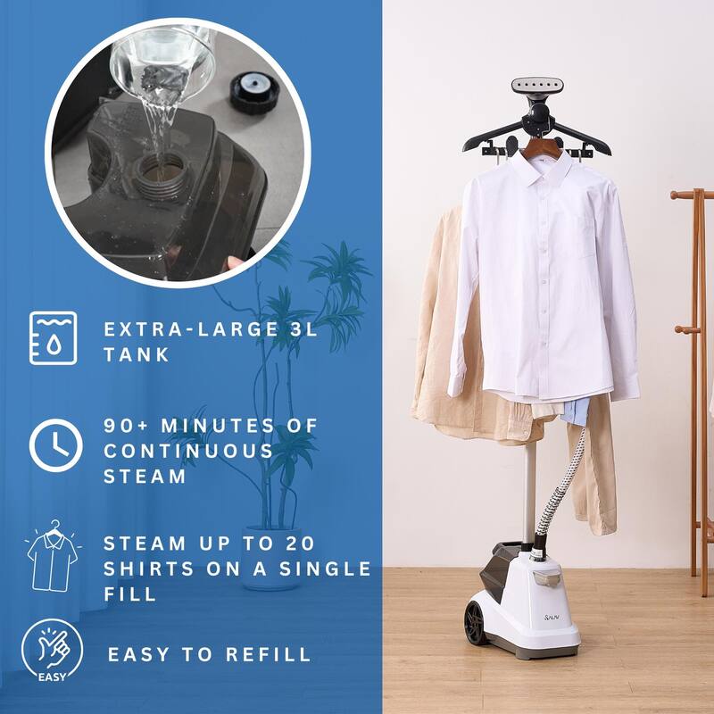SALAV Commercial-Grade Smart Auto Shut-Off 1800W Garment Steamer in White