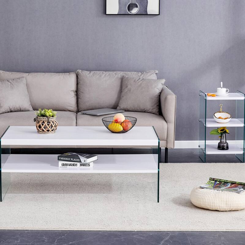 3-Tier Glass Bedside Table, Modern Nightstand with Storage
