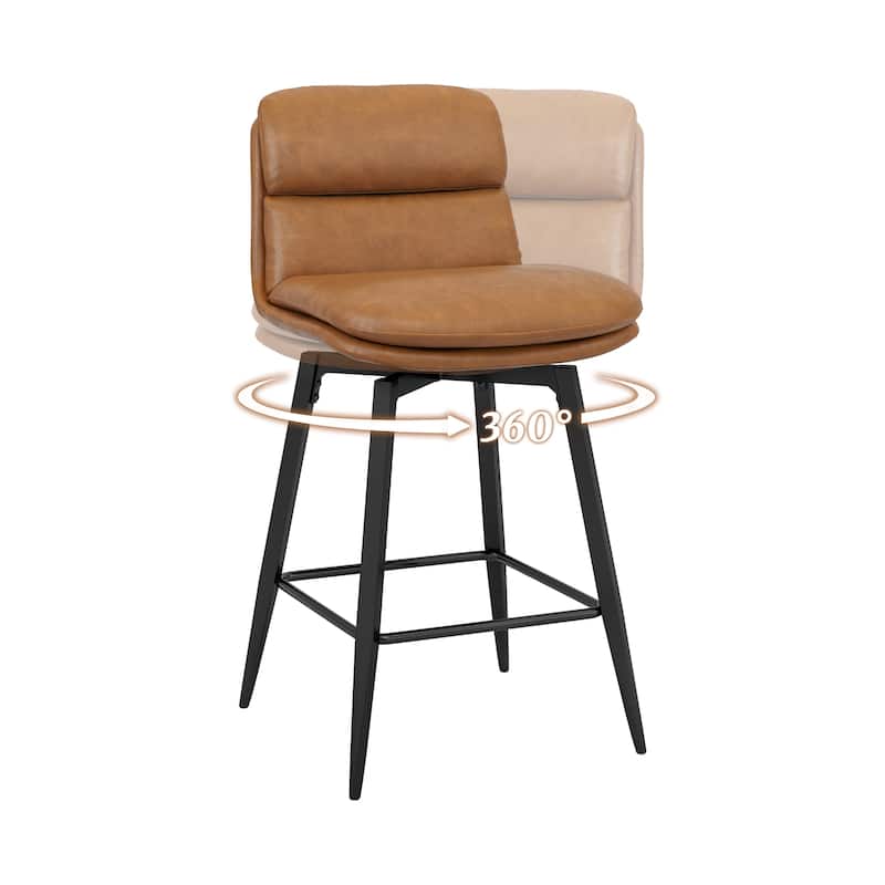 Upholstered Faux Leather Bar Stools with Back and Metal Legs Set of 2/3/4, 26" H Seat Height, 360° Swivel Bar Stools Brown