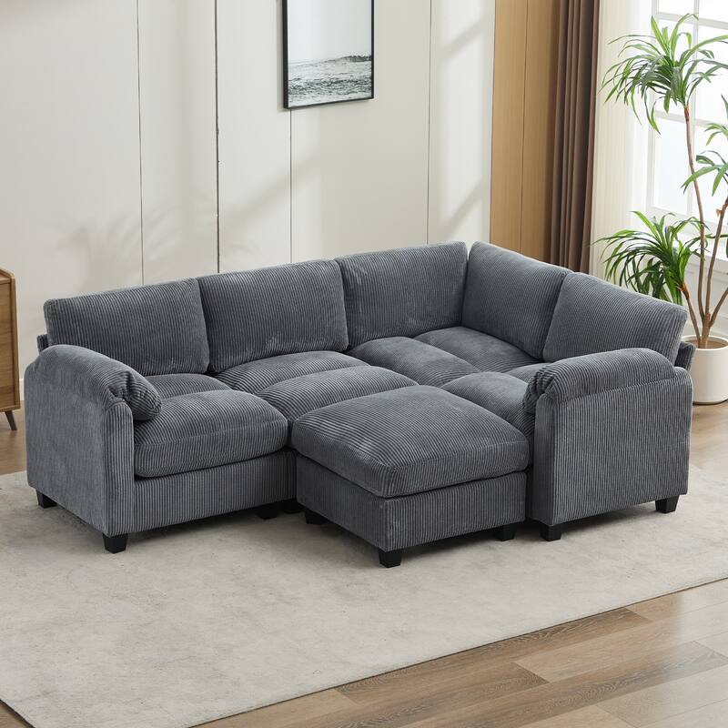Multi-Seater Corduroy Sectional Sofa, Soft & Comfortable Corner Sofa