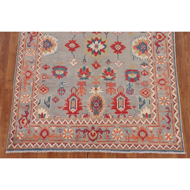 Grey Kazak Oriental Area Rug Handmade Geometric Wool Carpet - 5'0" x 6'8"