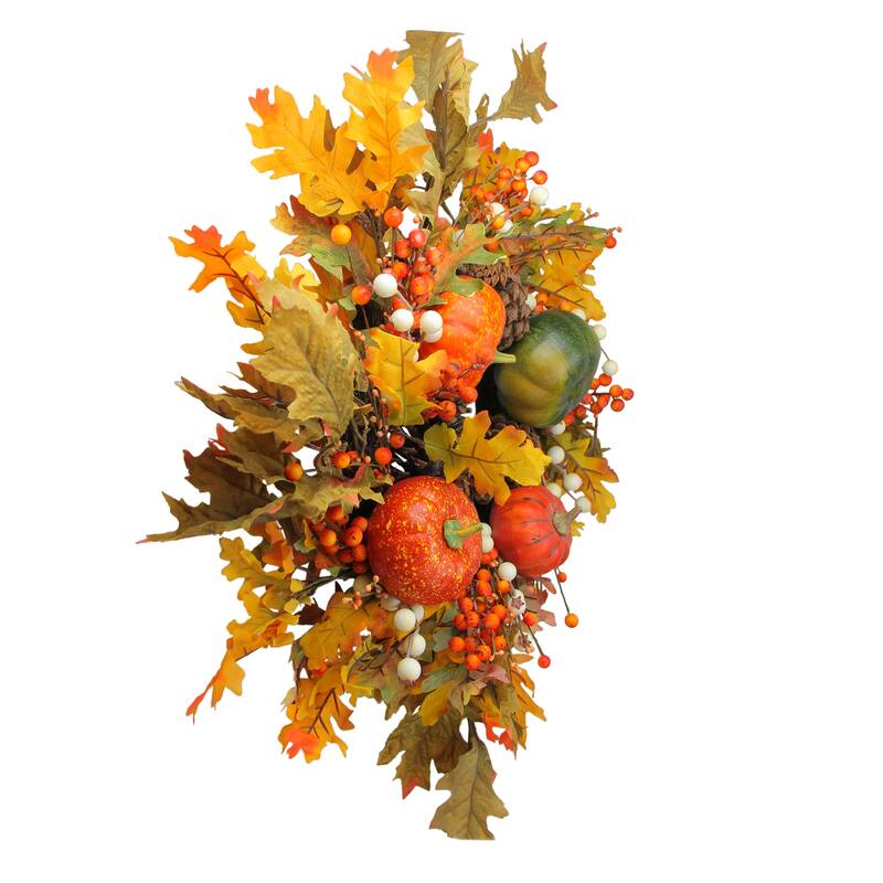 Fallen Leaves Pine Cones Pumpkins Artificial Wreath Orange 24"