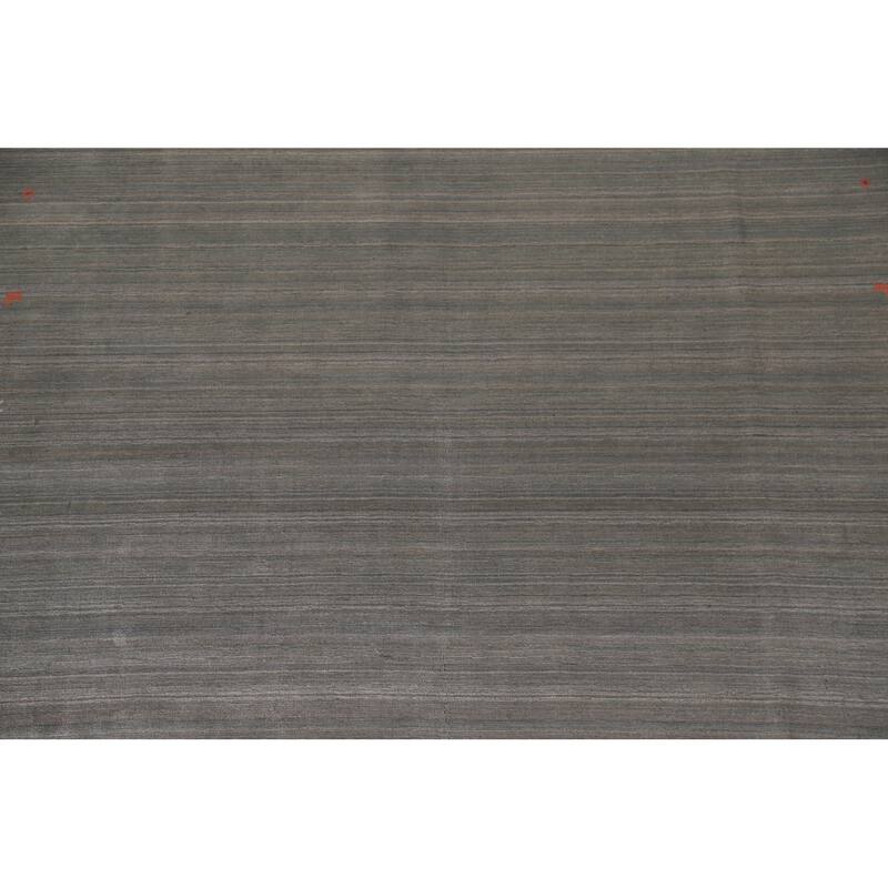 Striped Green Gabbeh Area Rug Hand-Knotted Wool Carpet - 8'10"x 11'8"