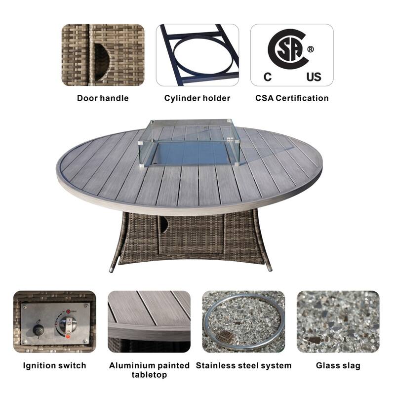 9-piece Outdoor Rattan Conversation Set Sectional Sofa Set with Aluminum Fire Pit Table