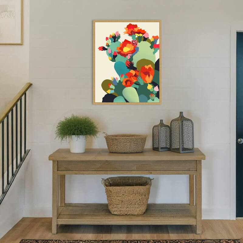 How Cactus Got Its Groove Back by Uma Gokhale Framed Canvas Wall Art Print - Sylvie Bright Gold