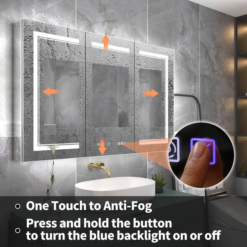 Modland Recessed Smart Mirror Cabinet 24-48x32" with Lights, Anti-Fog, Outlet & Magnifier - Adjustable Shelves