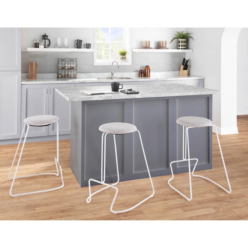 Finn Counter Stool in White Steel and Charcoall Fabric - Set of 2 - 19.5"Lx18"Wx25.75"H