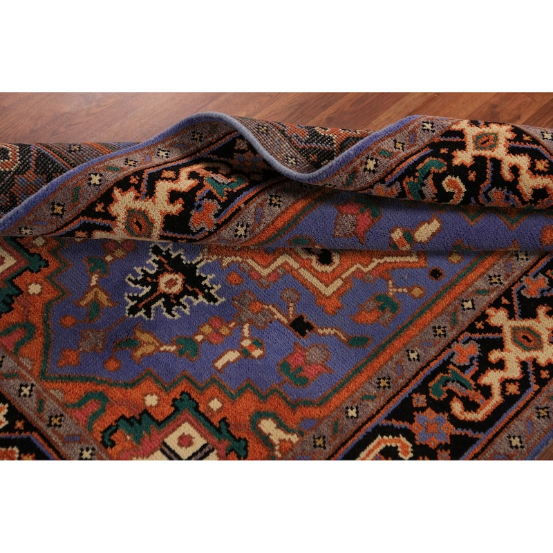 Geometric Heriz Serapi Oriental Rug Handmade Blue Wool Carpet - 3'11"x 5'10"