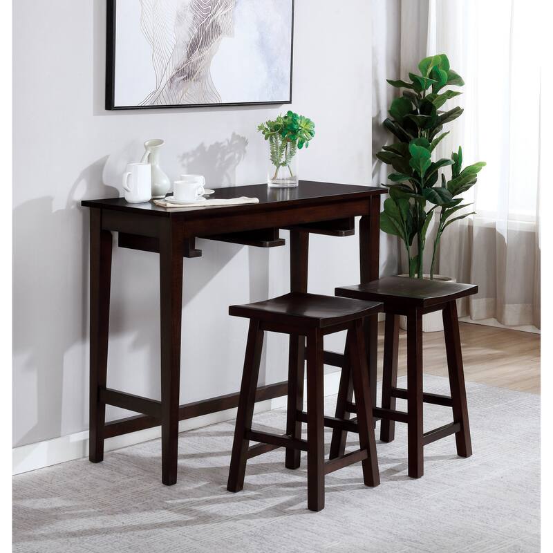 Flaros Transitional Solid Wood 3-Piece Bar Table Set by Furniture of America - Espresso