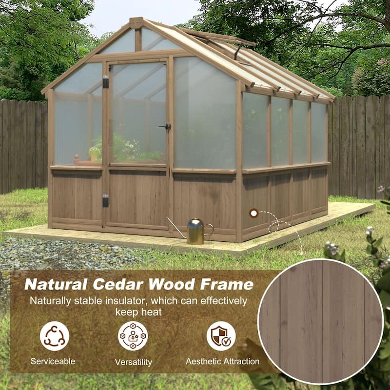 VEIKOUS Walk-in Wooden Greenhouse for Outside, Garden and Backyard, Light Mocha Brown