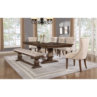 Best Quality Furniture 7-Piece Walnut Extension Dining Table Set with Bench