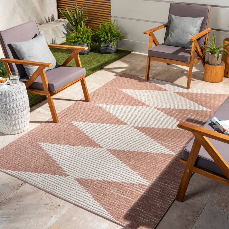 Livabliss Vale Global Diamond Outdoor Area Rug - 7'10" x 10' - Pink/Cream