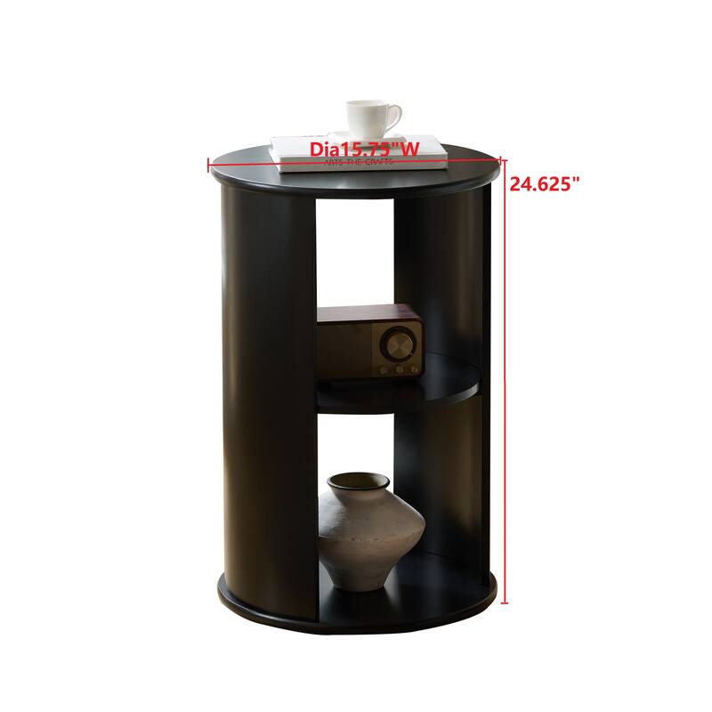 Evan Contemporary Wood Round Side Table with Storage