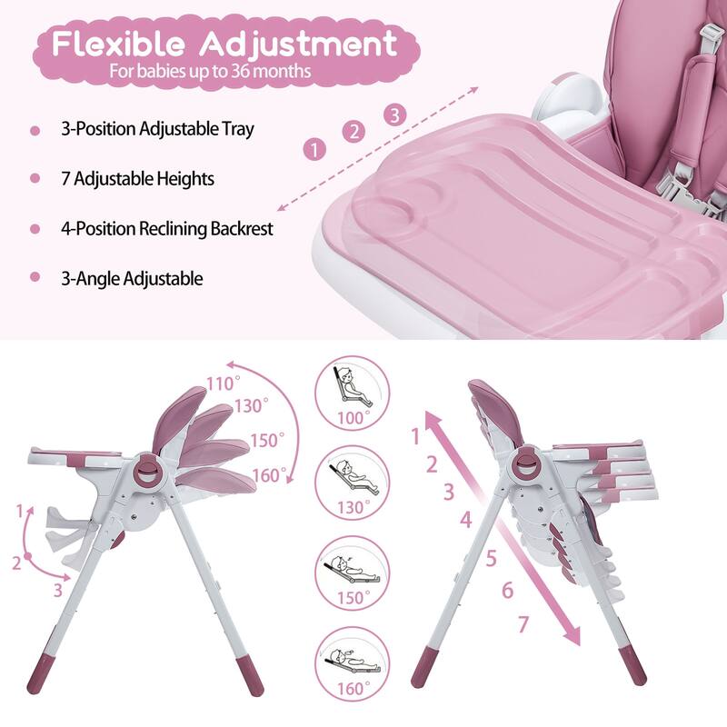 Kids Foldable High Chair with Adjustable Height and Recline