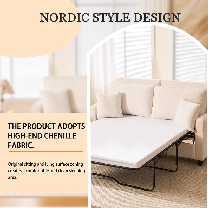 Sleeper Sofa Bed, Pull Out Couch with Mattress, 81.5" 2 Seater Upholstery Sectional Couches, Modern Linen Convertible Sofa