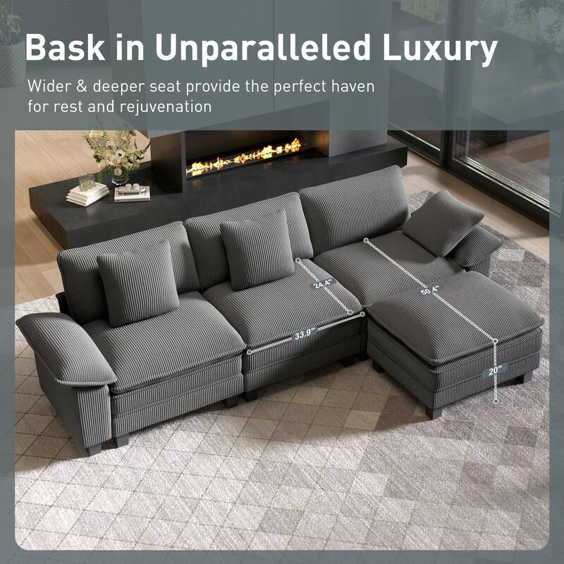 MAISON ARTS 2-Piece Chenille & Corduroy Sofa Set, Comfy 3/4/5-Seater Modular Loveseat & Armchair with Throw Pillows