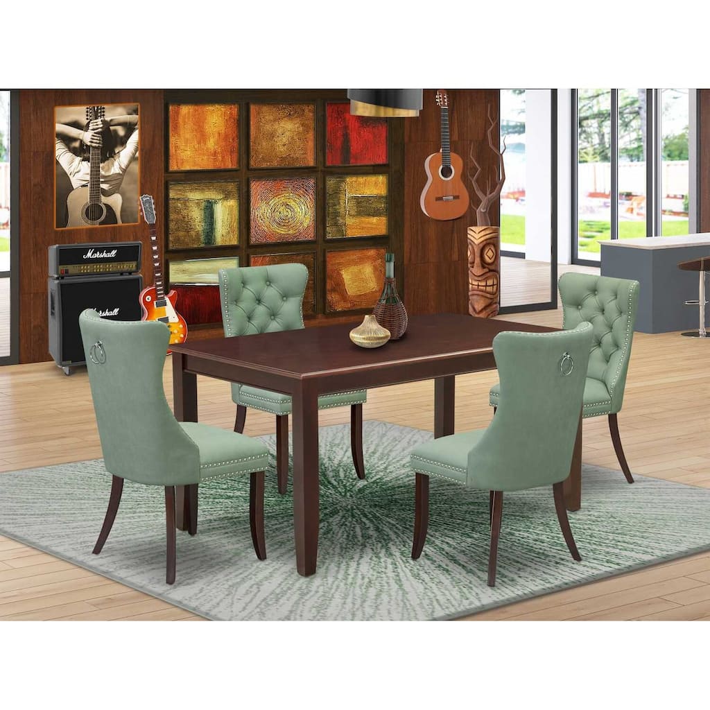 5-Piece Mahogany Finish Solid Wood Top-Rectangular Dining Room Set-Seats 4
