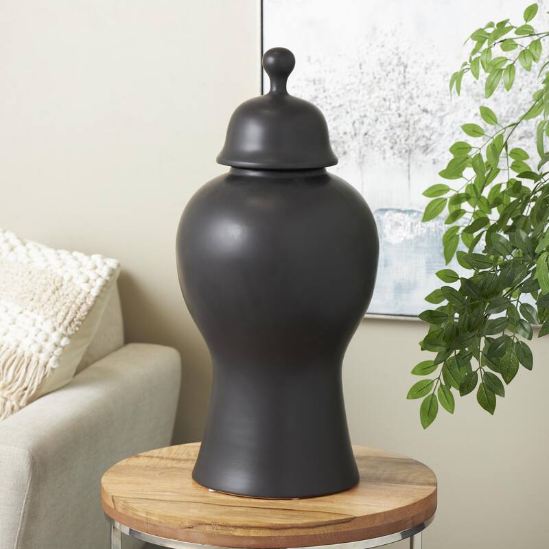 Ceramic Rounded Hourglass Decorative Jars with Lid and Ball Knob - White or Black- Roche River Decor