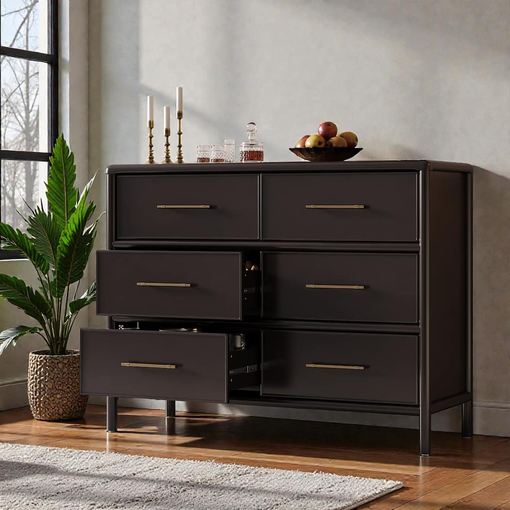 48'' Modern Storage Cabinet with 6 Drawers, Large Entryway Sideboard for Living Room or Dining Room, Solid & Manufactured Wood