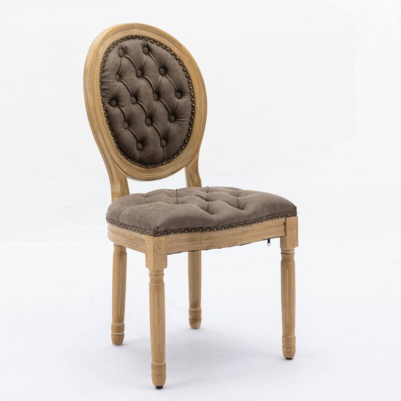 French Style Solid Wood Frame Antique Painting Linen Fabric Back Dining Chair