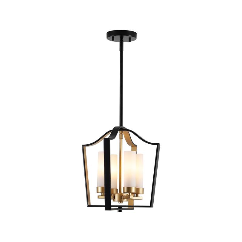 4-light Modern Matte Black with Gold Cage Design Candle-style Chandelier For Use in Bedrooms, Dining Rooms