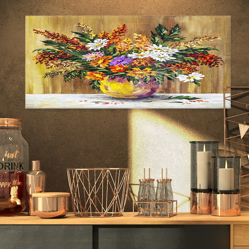 Designart 'Wild Flowers in a Pot' Floral Metal Wall Art