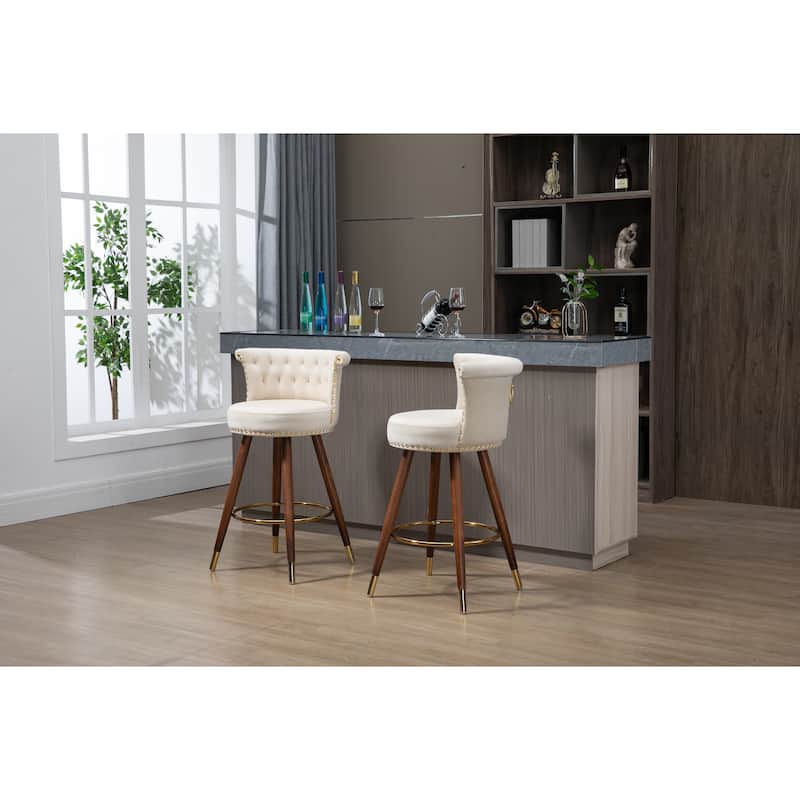 COOLMORE Vintage Upholstered Bar Stools with Backrest and Footrest, Fixed Height 360° Rotation for Kitchen, Dining, Home Bar