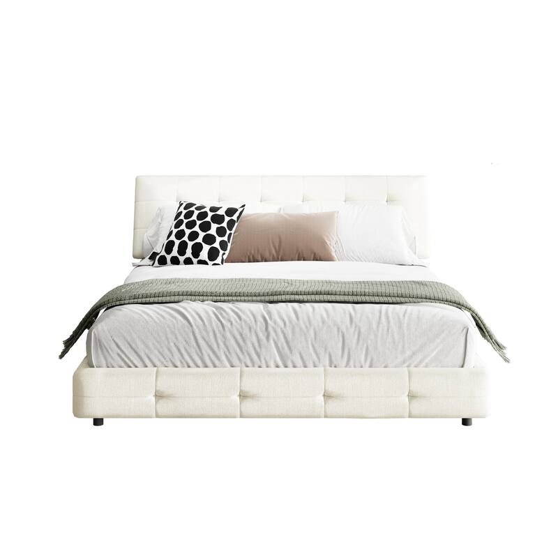 Chenille Upholstered Platform Bed with Tufted Headboard & Footboard, Modern Bed Frame with Metal & Wood Slats for Bedroom
