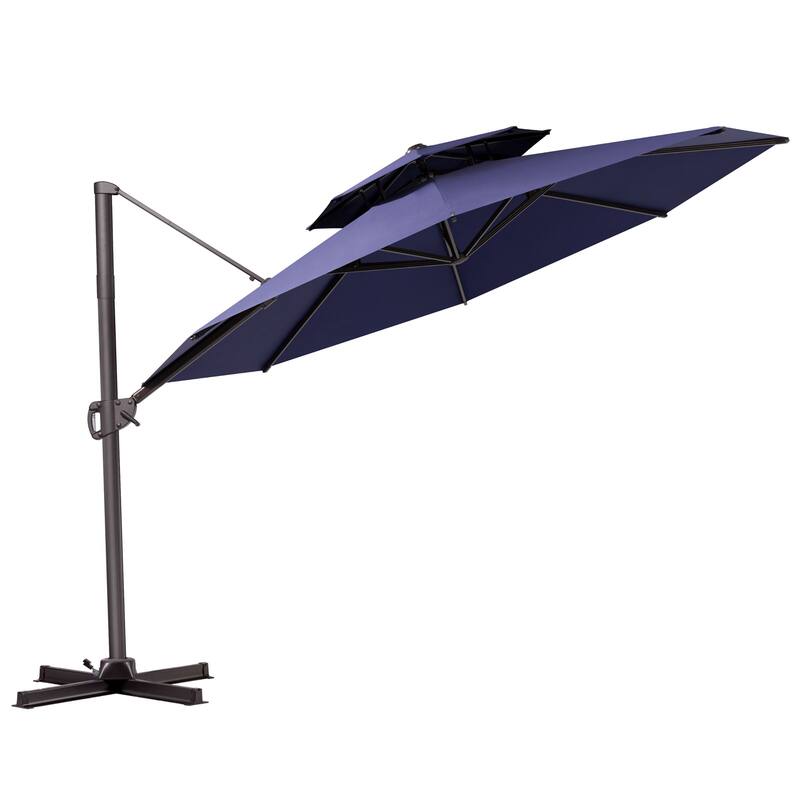 VredHom 11.5FT Dual Wind Vent Offset Cantilever Patio Umbrella with Base