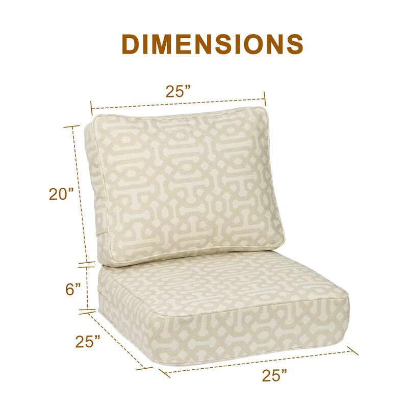 Aoodor 25x25x6 Inch Outdoor Patio Chair Cushions Set, Weather-Resistant Sunbrella Fabric Outdoor Cushion