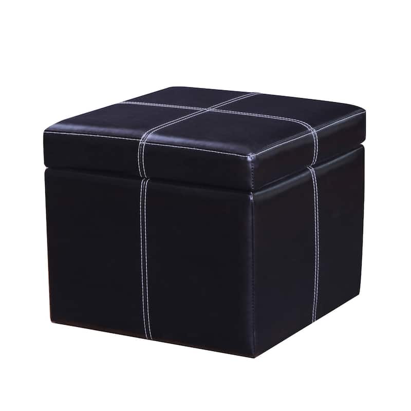 Adeco Bonded Leather Contrast Stitch Square Storage Ottoman Footstool