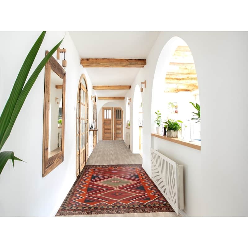 Vegetable Dye Kilim Qashqai Persian Rug Hand-Woven Tribal Wool Carpet - 4'3"x 7'10"