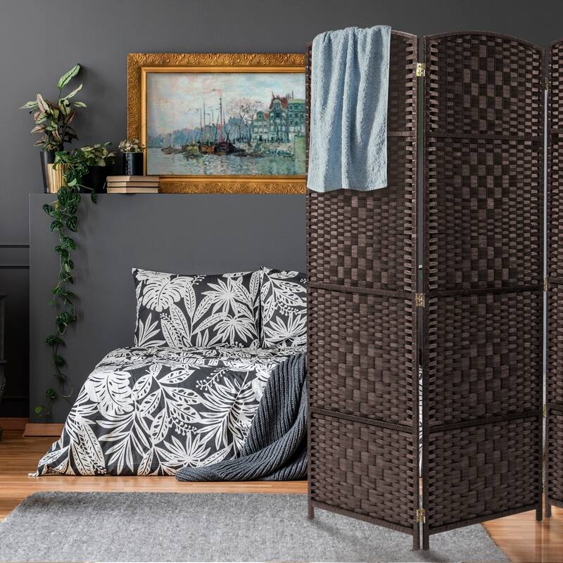 Extra Wide Diamond Weave Fiber Room Divider, 6 Panel Privacy Screen
