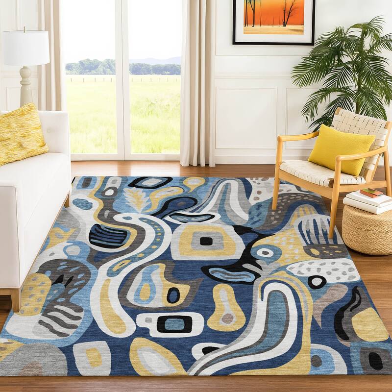 Machine Washable Indoor/ Outdoor Modern Picasy Chantille Rug