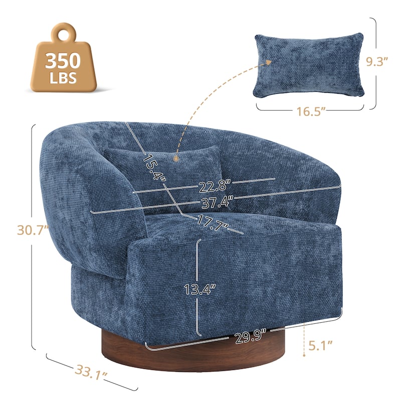 Set of 2 Modern Swivel Barrel Accent Chair with Solid Wood Base with Chenille Upholstery Armchair
