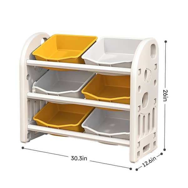 dimension image slide 0 of 2, Kids Toy Storage Organizer with 6 Bins,Nursery Organizer Kids Furniture Set Toy Storage Cabinet Unit with HDPE Shelf and Bins