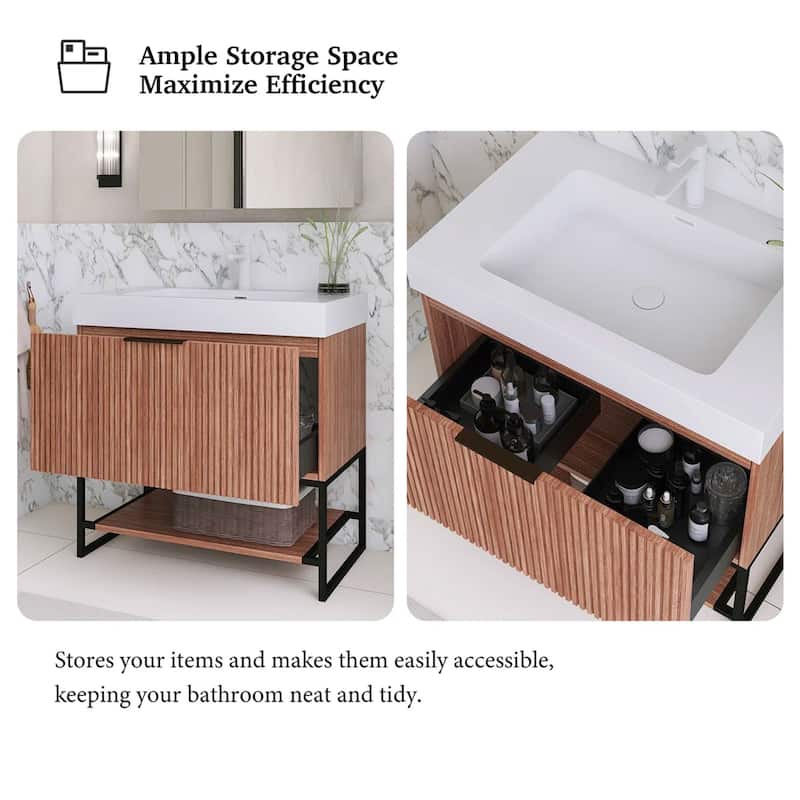 Freestanding Bathroom Vanity with White Integrated Solid Surface Sink