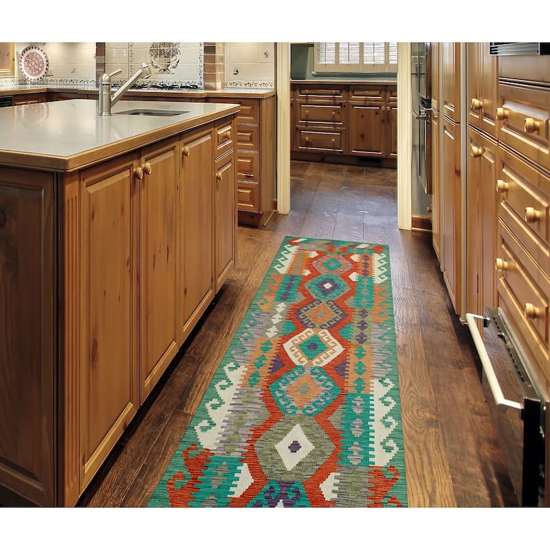 Flatweave Walton Red/Green Runner - 2'10" x 9'3"
